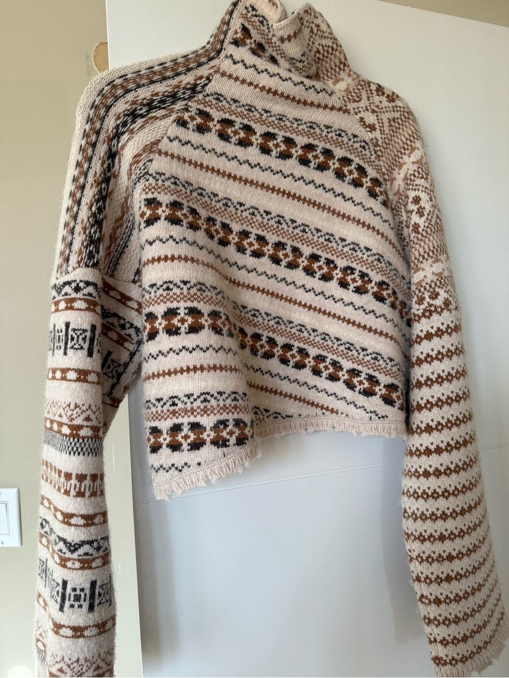 rag & bone Cream, Brown and Black Patterned Turtleneck Sweater